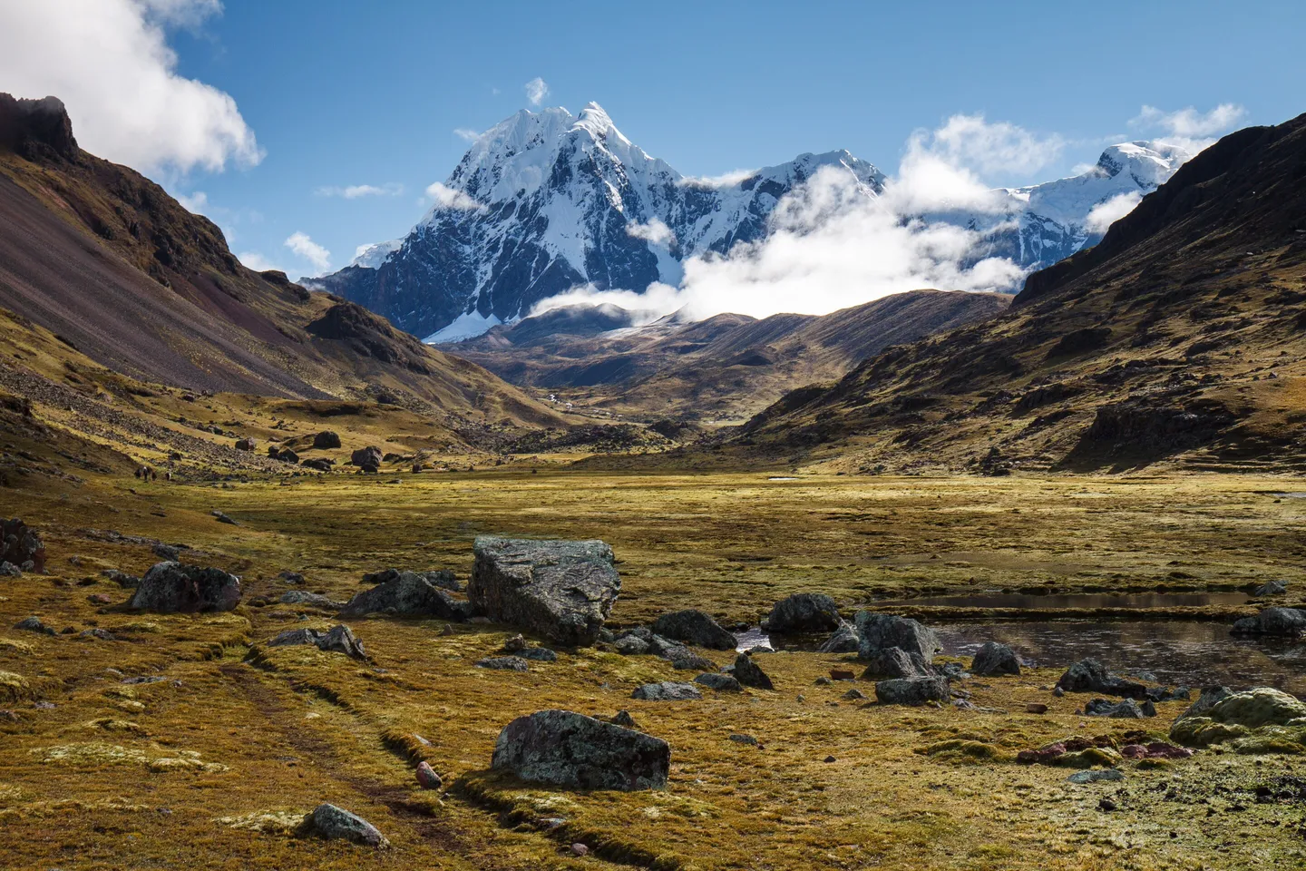 Snow-capped mountain and valley in the Ausangate landscape.